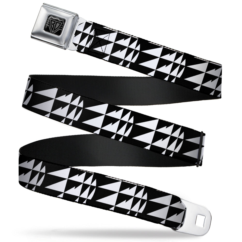 BD Wings Logo CLOSE-UP Full Color Black Silver Seatbelt Belt - Eighties 8 Black/White Webbing Seatbelt Belts Buckle-Down