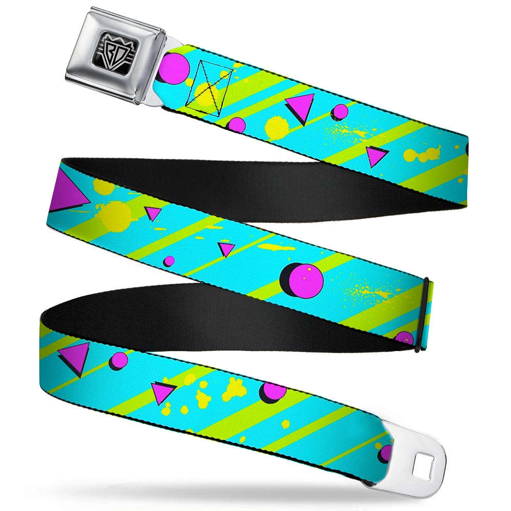 BD Wings Logo CLOSE-UP Full Color Black Silver Seatbelt Belt - Eighties Party Blue/Yellow/Pink Webbing Seatbelt Belts Buckle-Down