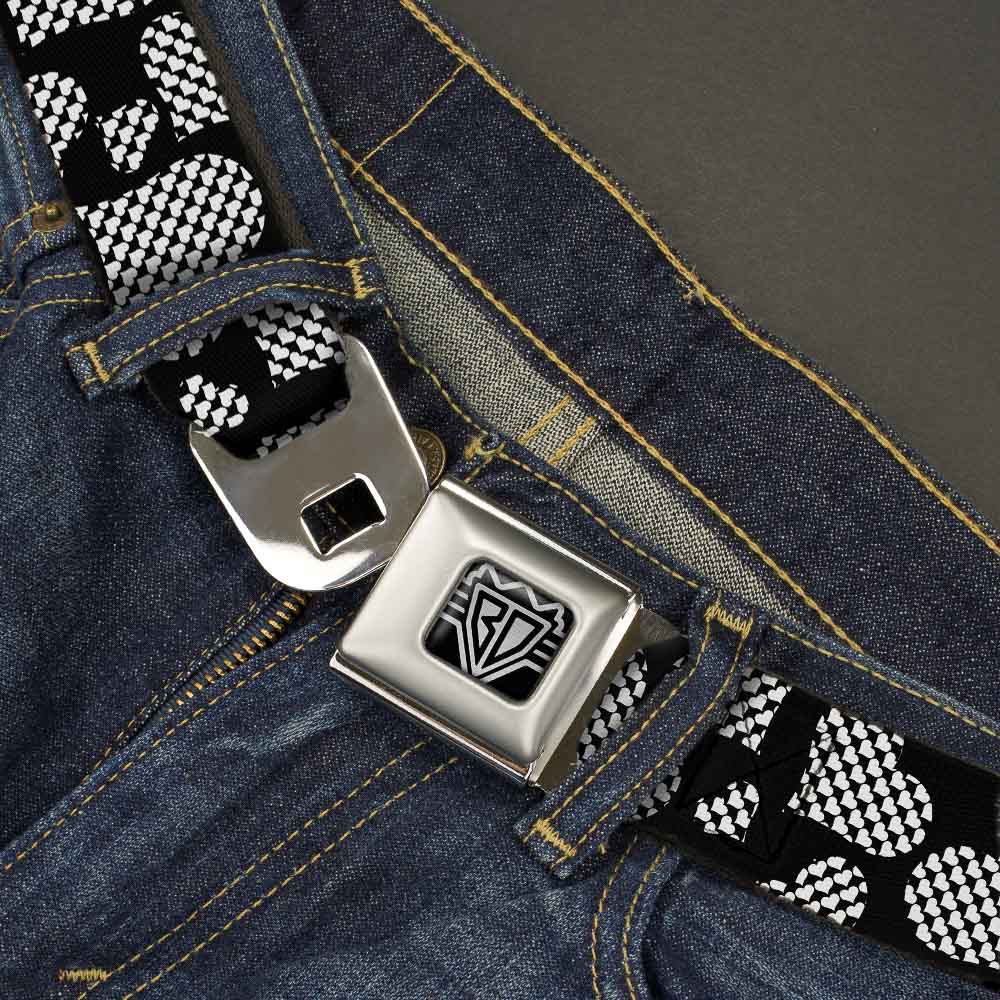 BD Wings Logo CLOSE-UP Full Color Black Silver Seatbelt Belt - Eighties Hearts Black/White Webbing Seatbelt Belts Buckle-Down