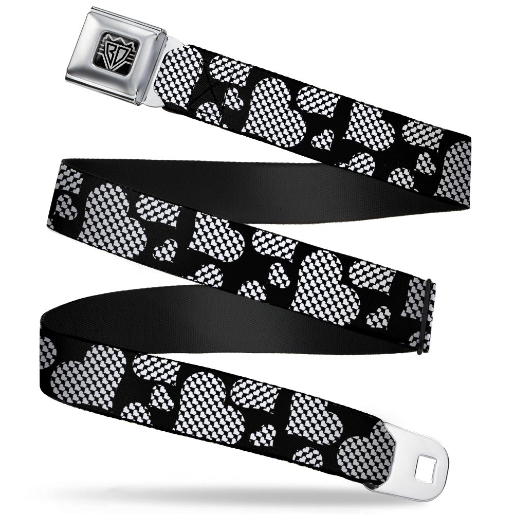 BD Wings Logo CLOSE-UP Full Color Black Silver Seatbelt Belt - Eighties Hearts Black/White Webbing Seatbelt Belts Buckle-Down