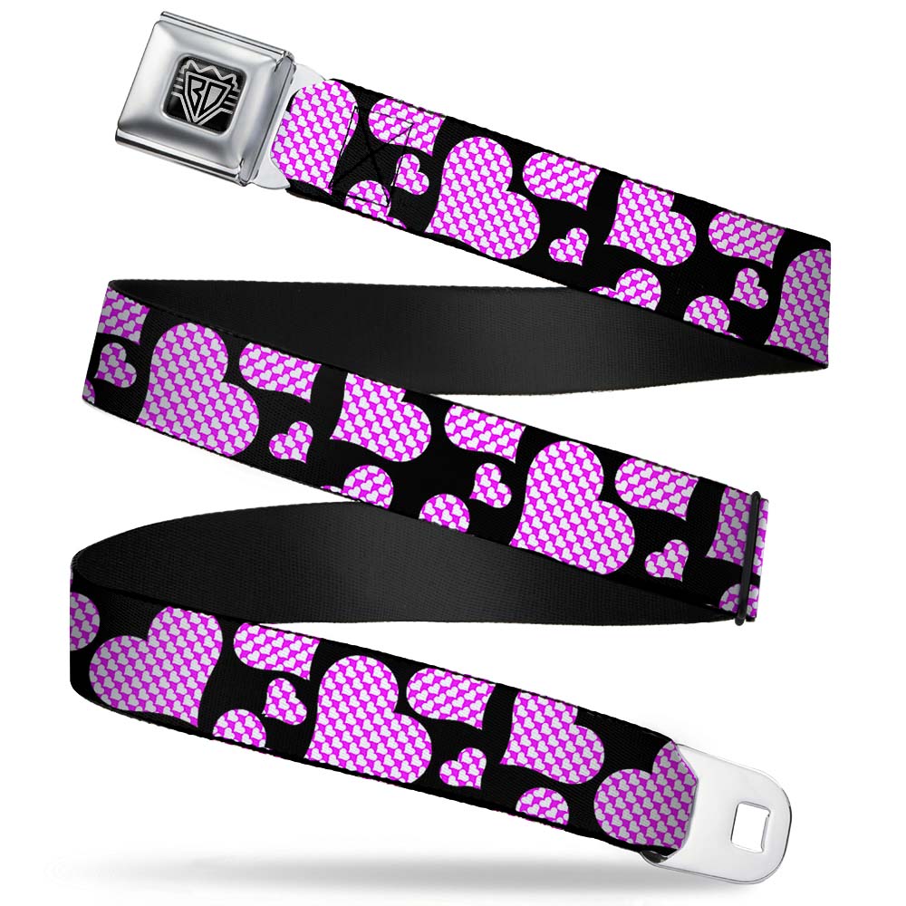 BD Wings Logo CLOSE-UP Full Color Black Silver Seatbelt Belt - Eighties Hearts Black/Fuchsia/White Webbing Seatbelt Belts Buckle-Down
