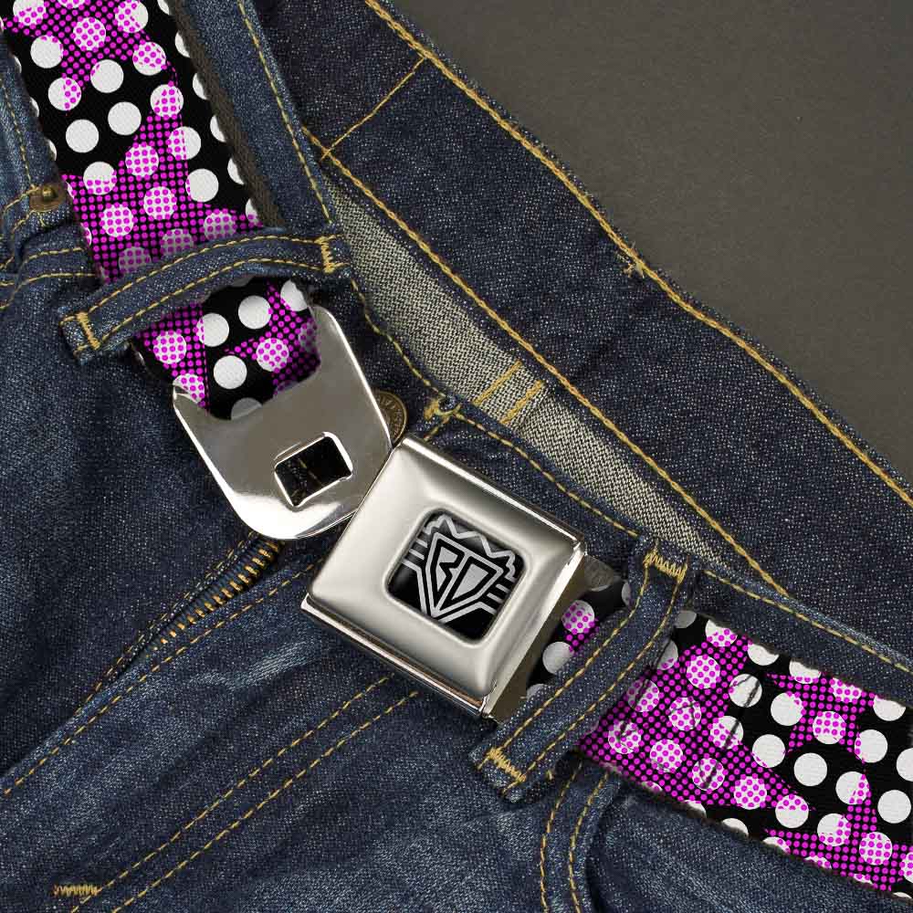 BD Wings Logo CLOSE-UP Full Color Black Silver Seatbelt Belt - Eighties Stars1 Black/White/Fuchsia Webbing Seatbelt Belts Buckle-Down