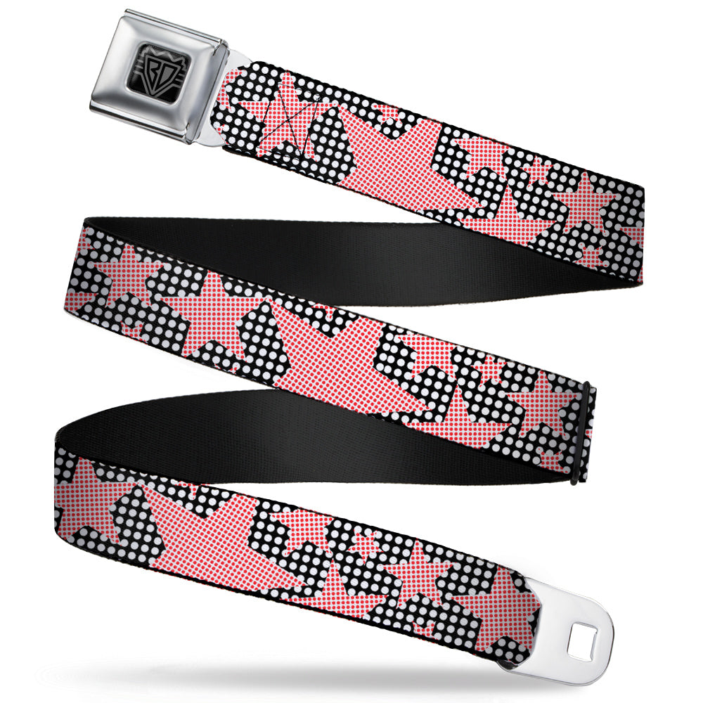 BD Wings Logo CLOSE-UP Full Color Black Silver Seatbelt Belt - Eighties Stars2 Black/White/Red Webbing Seatbelt Belts Buckle-Down
