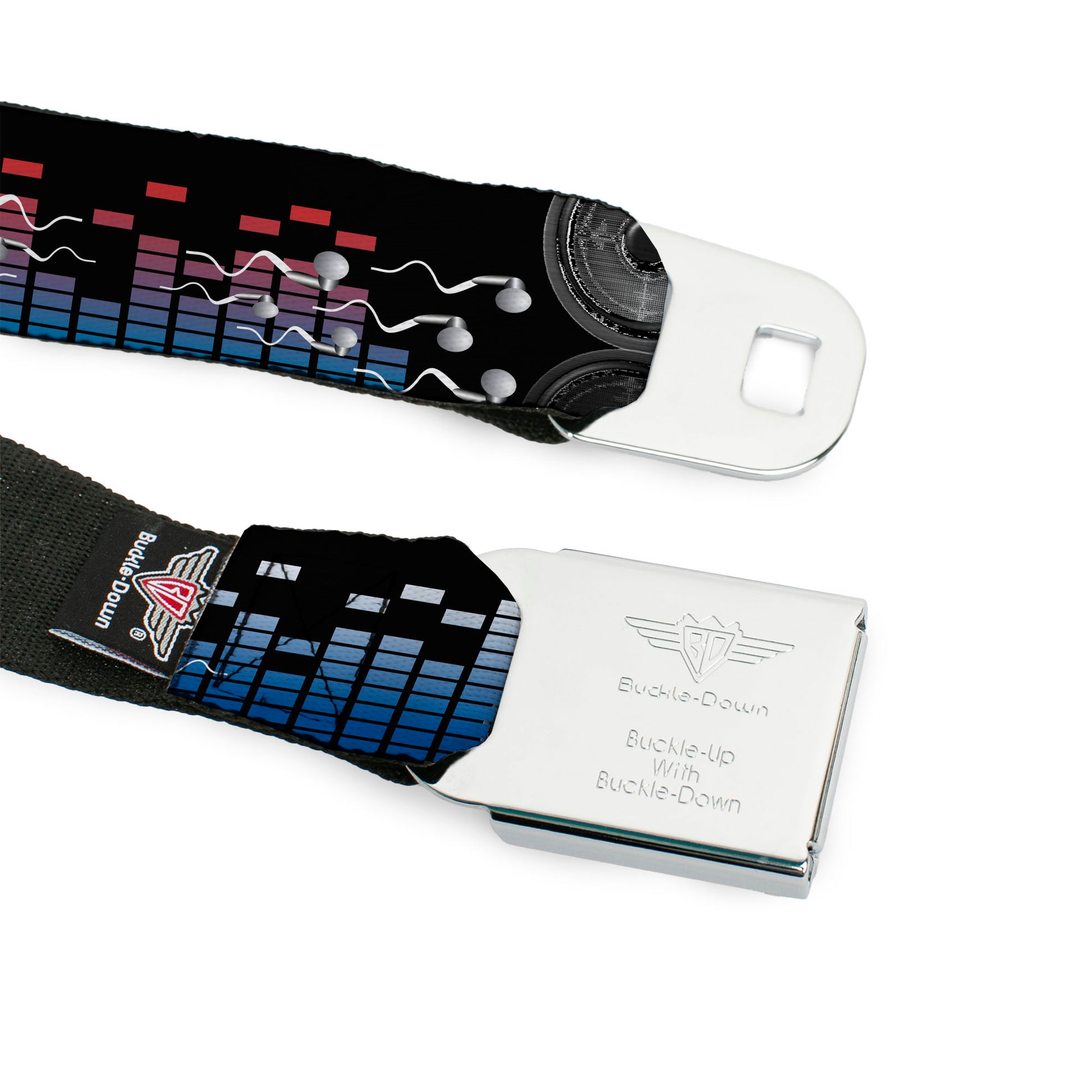 BD Wings Logo CLOSE-UP Full Color Black Silver Seatbelt Belt - Equalizer Webbing Seatbelt Belts Buckle-Down