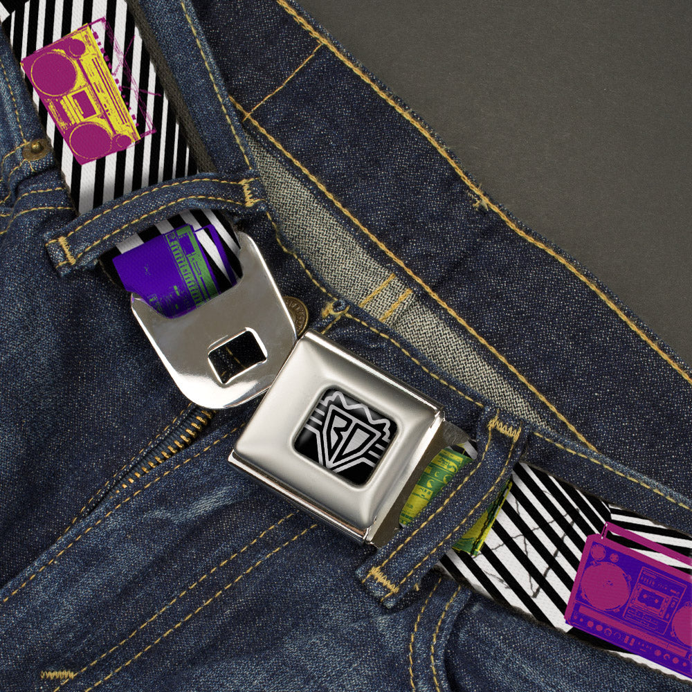 BD Wings Logo CLOSE-UP Full Color Black Silver Seatbelt Belt - Eighties Boomboxes Webbing Seatbelt Belts Buckle-Down