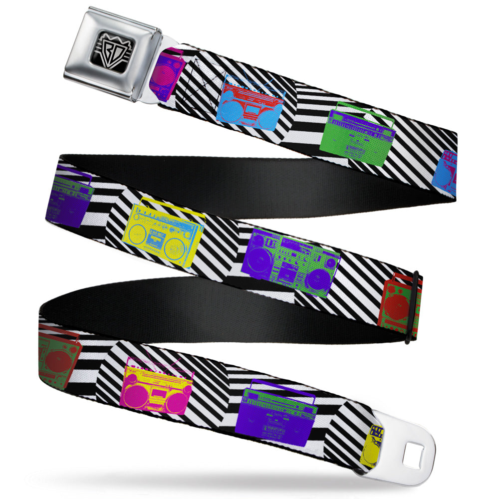BD Wings Logo CLOSE-UP Full Color Black Silver Seatbelt Belt - Eighties Boomboxes Webbing Seatbelt Belts Buckle-Down