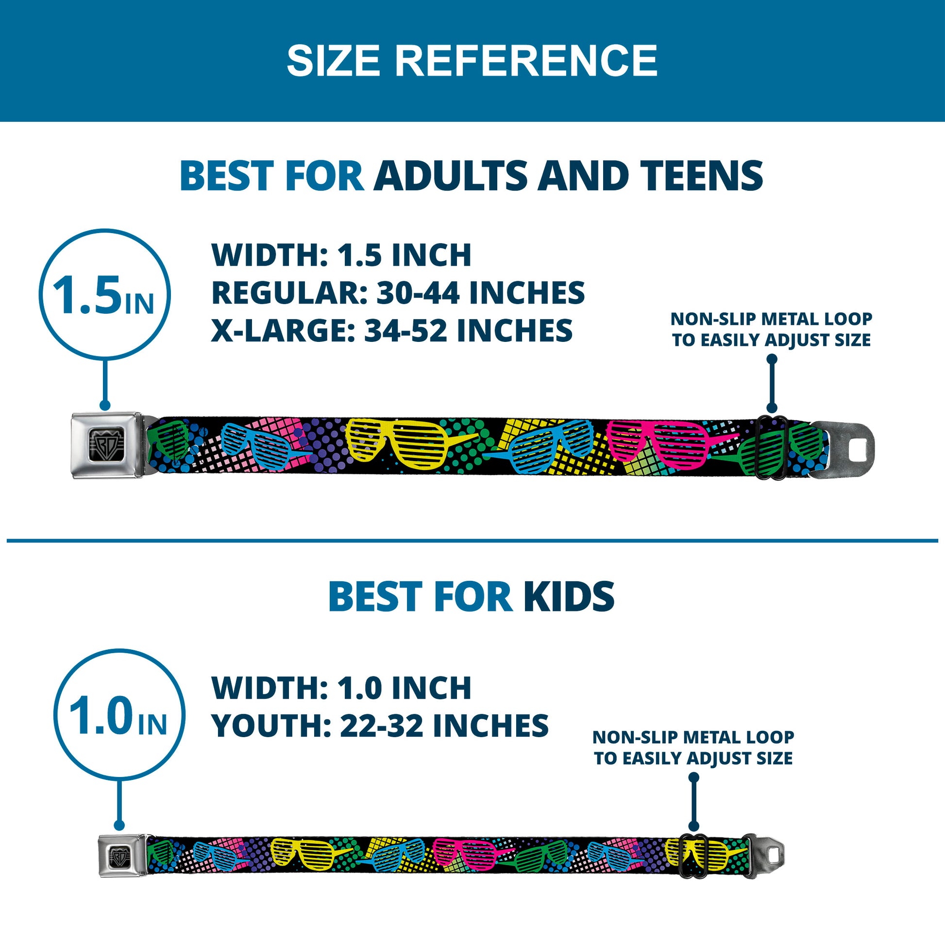 BD Wings Logo CLOSE-UP Full Color Black Silver Seatbelt Belt - Eighties Shades Black/Neon Webbing Seatbelt Belts Buckle-Down