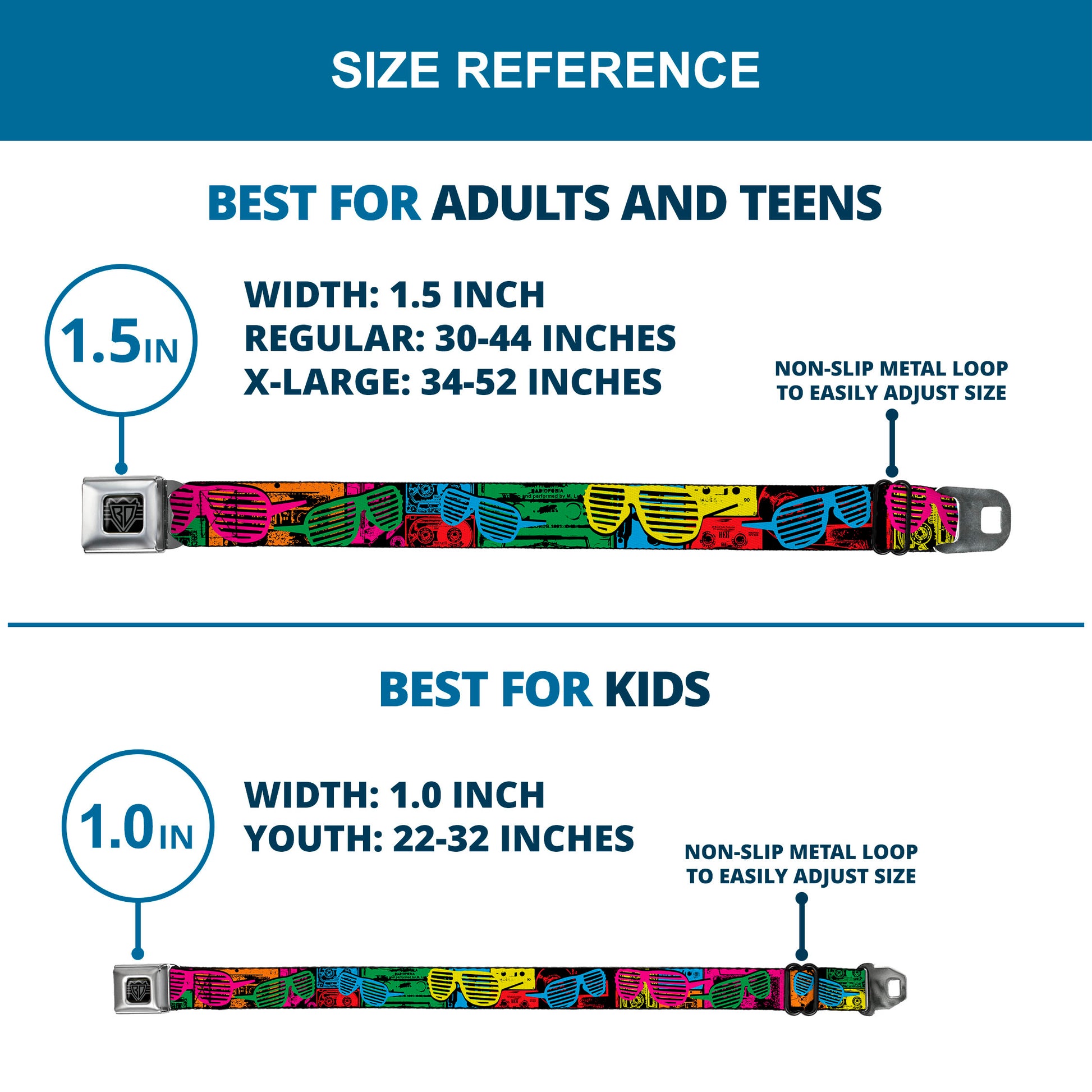 BD Wings Logo CLOSE-UP Full Color Black Silver Seatbelt Belt - Eighties Shades Tapes Black/Neon Webbing Seatbelt Belts Buckle-Down