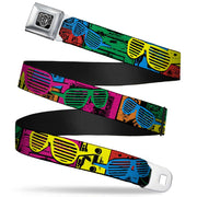 BD Wings Logo CLOSE-UP Full Color Black Silver Seatbelt Belt - Eighties Shades Tapes Black/Neon Webbing Seatbelt Belts Buckle-Down