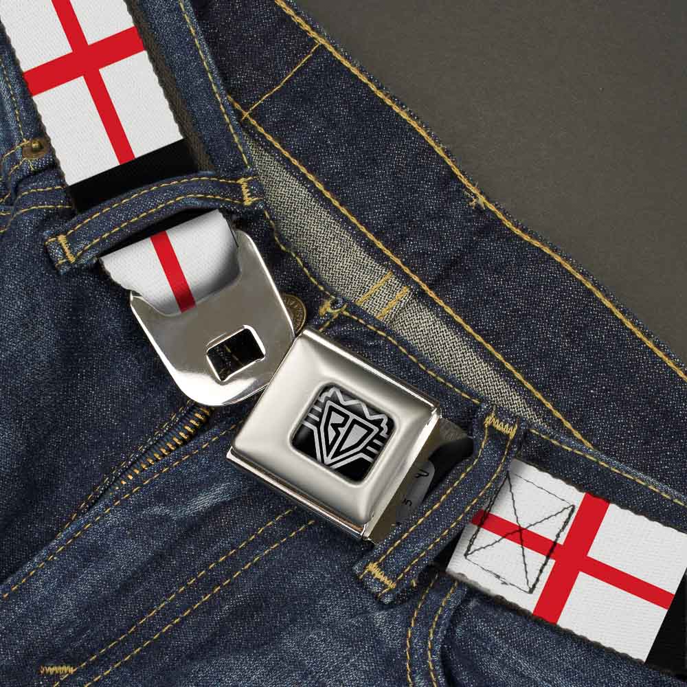 BD Wings Logo CLOSE-UP Full Color Black Silver Seatbelt Belt - England Flags Webbing Seatbelt Belts Buckle-Down