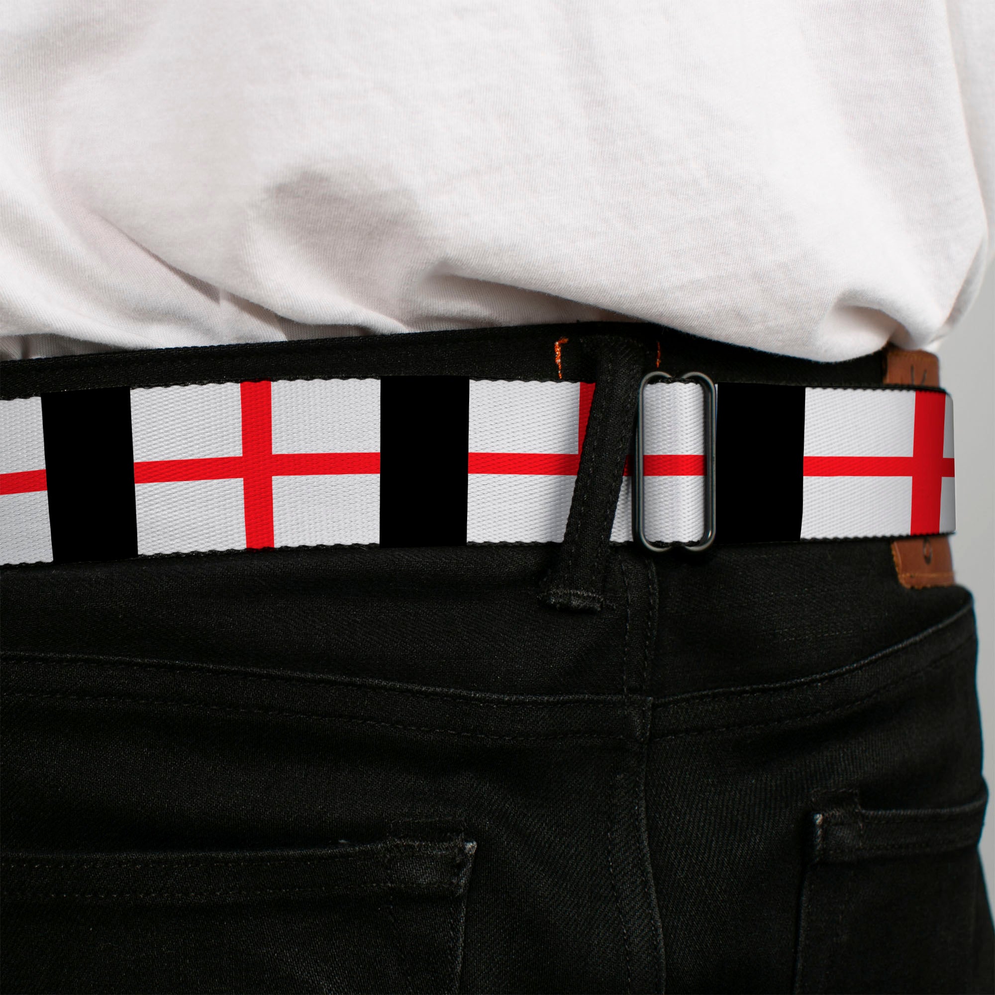 BD Wings Logo CLOSE-UP Full Color Black Silver Seatbelt Belt - England Flags Webbing Seatbelt Belts Buckle-Down