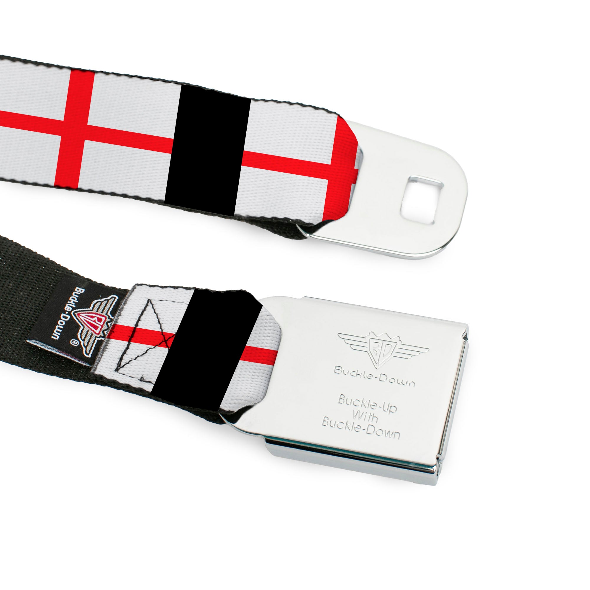 BD Wings Logo CLOSE-UP Full Color Black Silver Seatbelt Belt - England Flags Webbing Seatbelt Belts Buckle-Down