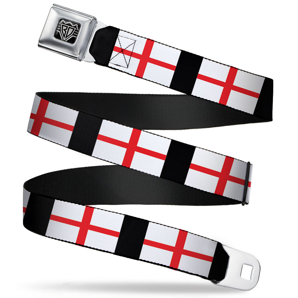 BD Wings Logo CLOSE-UP Full Color Black Silver Seatbelt Belt - England Flags Webbing Seatbelt Belts Buckle-Down