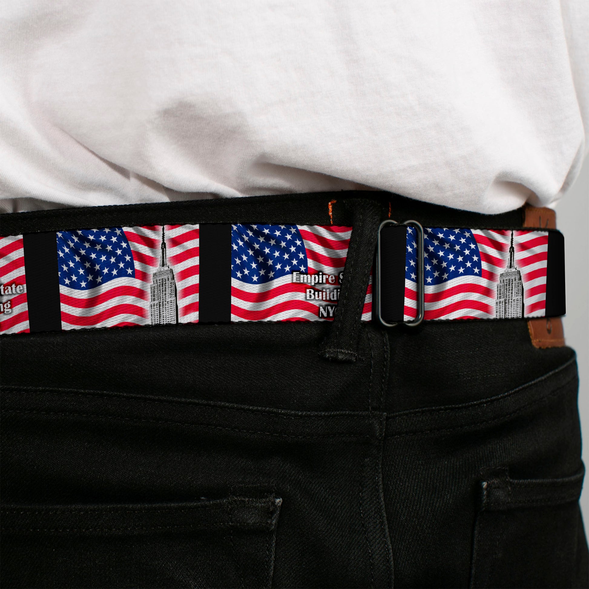 BD Wings Logo CLOSE-UP Full Color Black Silver Seatbelt Belt - Empire State Building NYC Webbing Seatbelt Belts Buckle-Down