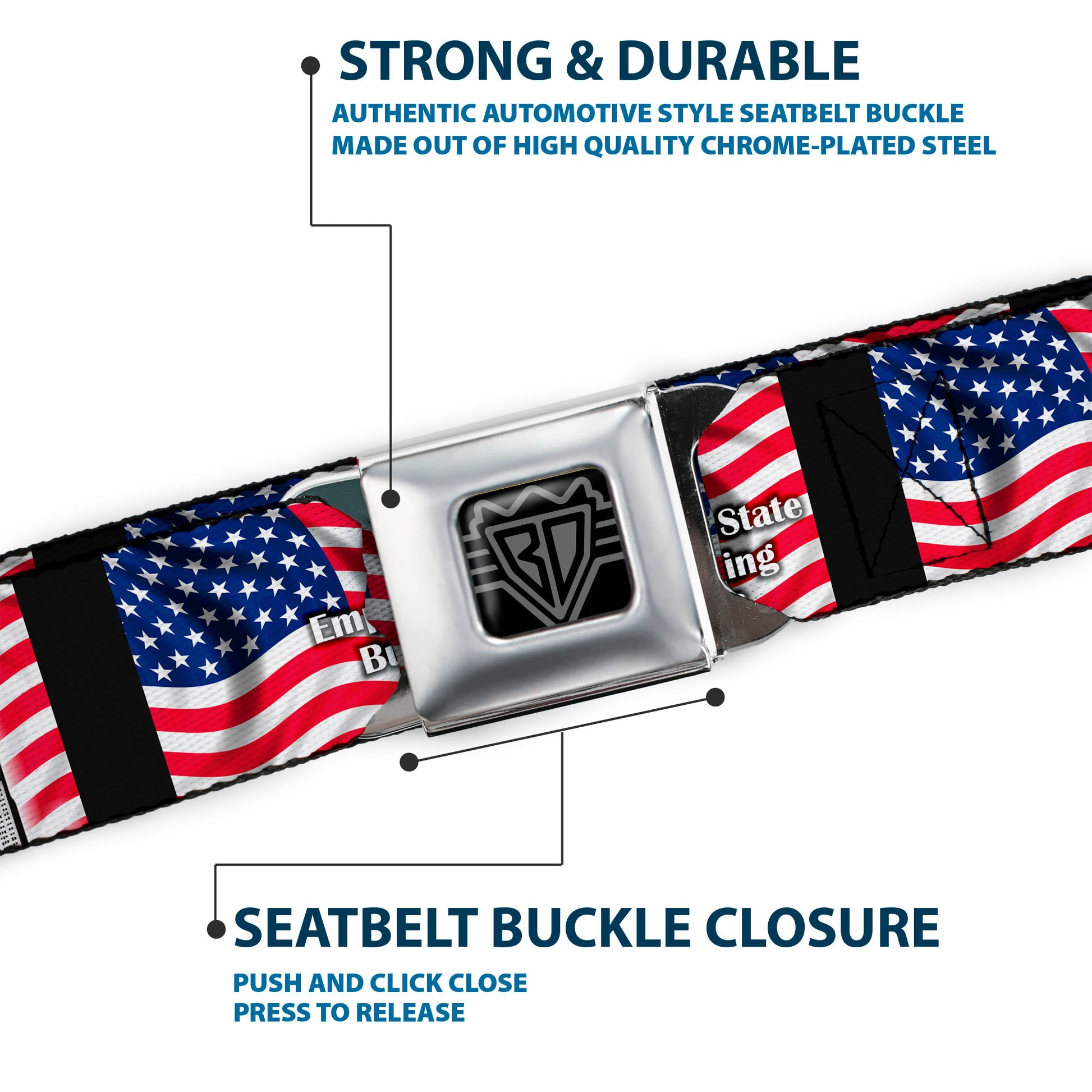 BD Wings Logo CLOSE-UP Full Color Black Silver Seatbelt Belt - Empire State Building NYC Webbing Seatbelt Belts Buckle-Down