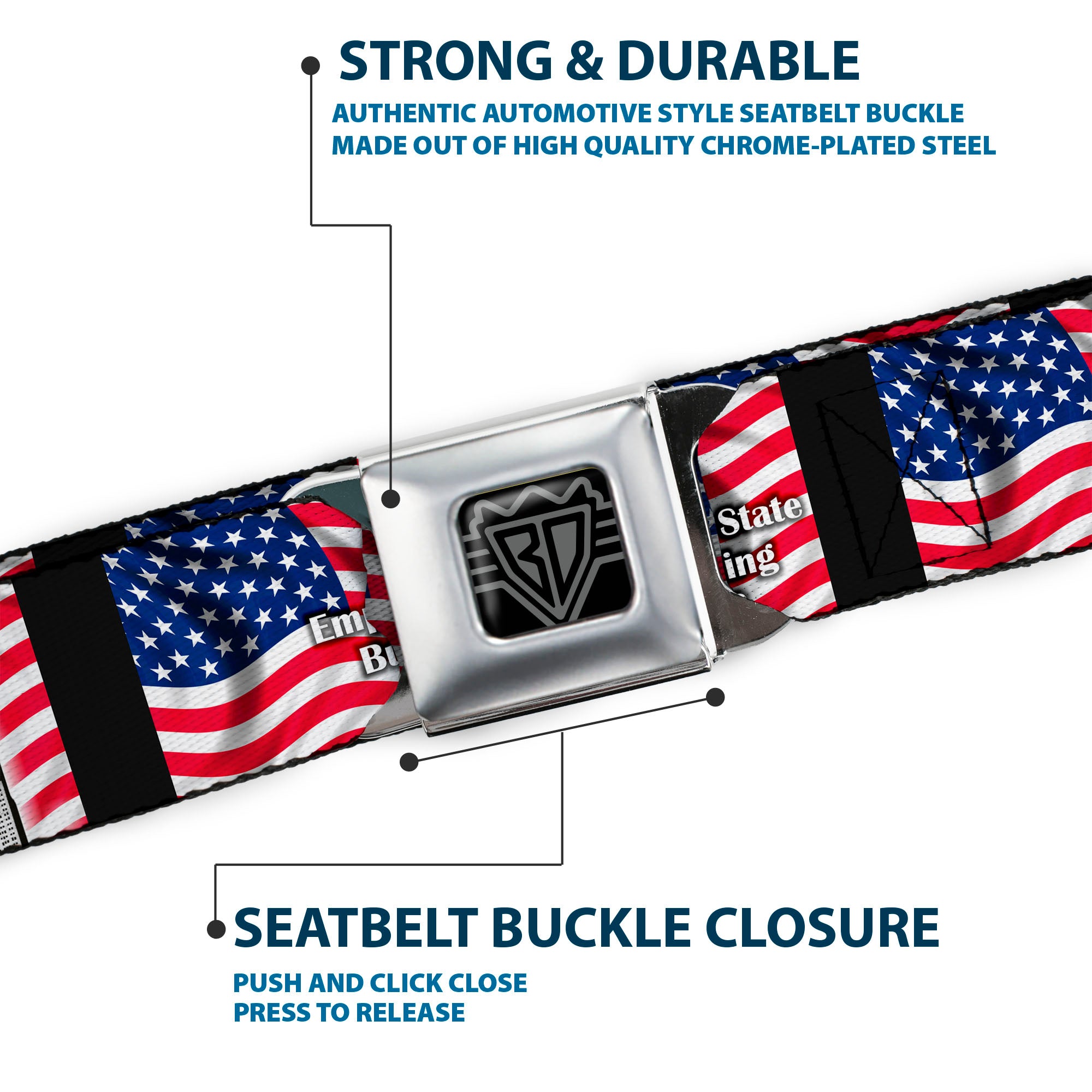 BD Wings Logo CLOSE-UP Full Color Black Silver Seatbelt Belt - Empire State Building NYC Webbing Seatbelt Belts Buckle-Down