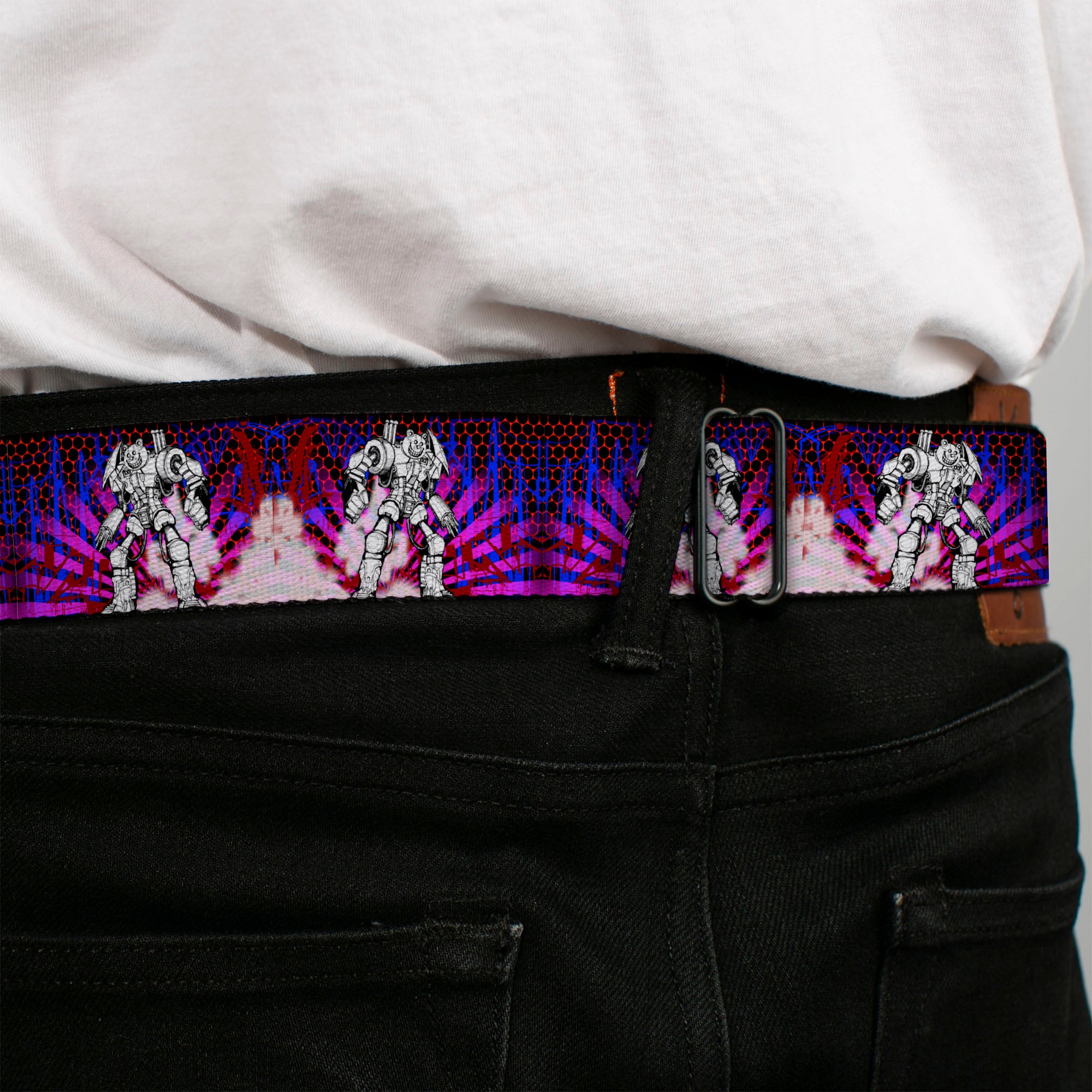 BD Wings Logo CLOSE-UP Full Color Black Silver Seatbelt Belt - Evoke 2 RoboBear Webbing Seatbelt Belts Buckle-Down