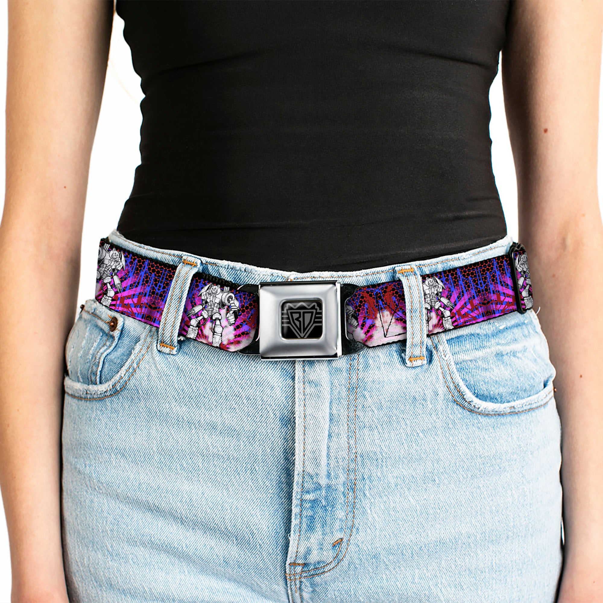 BD Wings Logo CLOSE-UP Full Color Black Silver Seatbelt Belt - Evoke 2 RoboBear Webbing Seatbelt Belts Buckle-Down