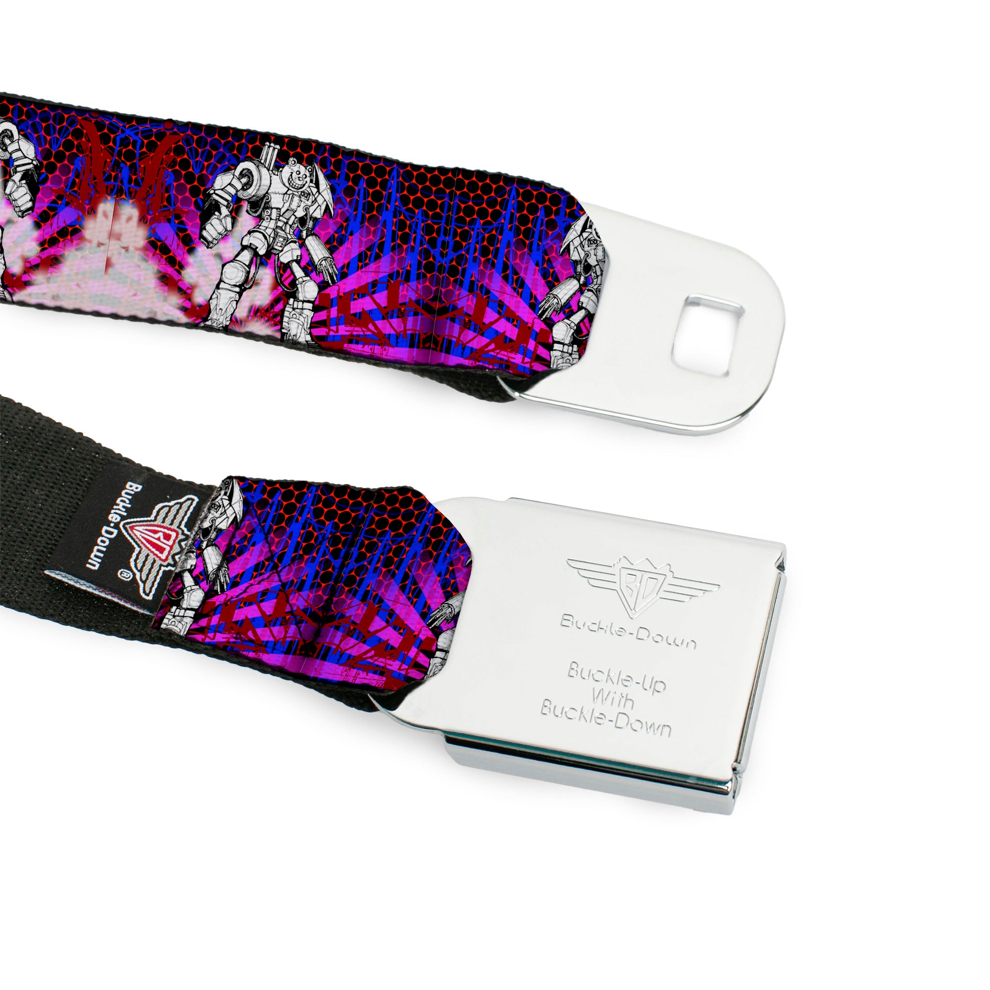 BD Wings Logo CLOSE-UP Full Color Black Silver Seatbelt Belt - Evoke 2 RoboBear Webbing Seatbelt Belts Buckle-Down