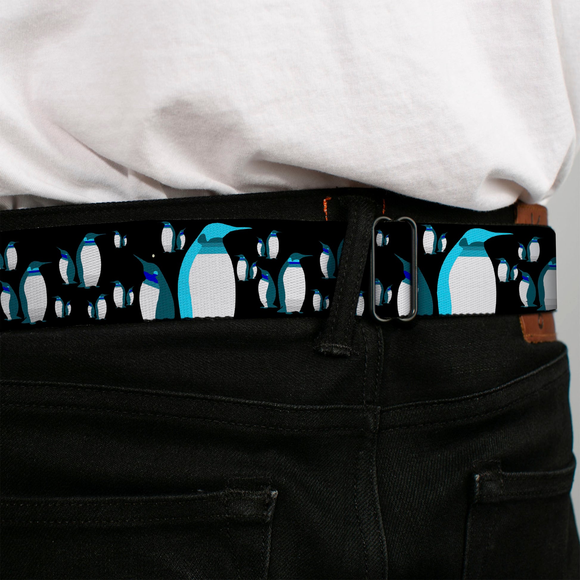 BD Wings Logo CLOSE-UP Full Color Black Silver Seatbelt Belt - Emperor Penguins Gray/Blues Webbing Seatbelt Belts Buckle-Down