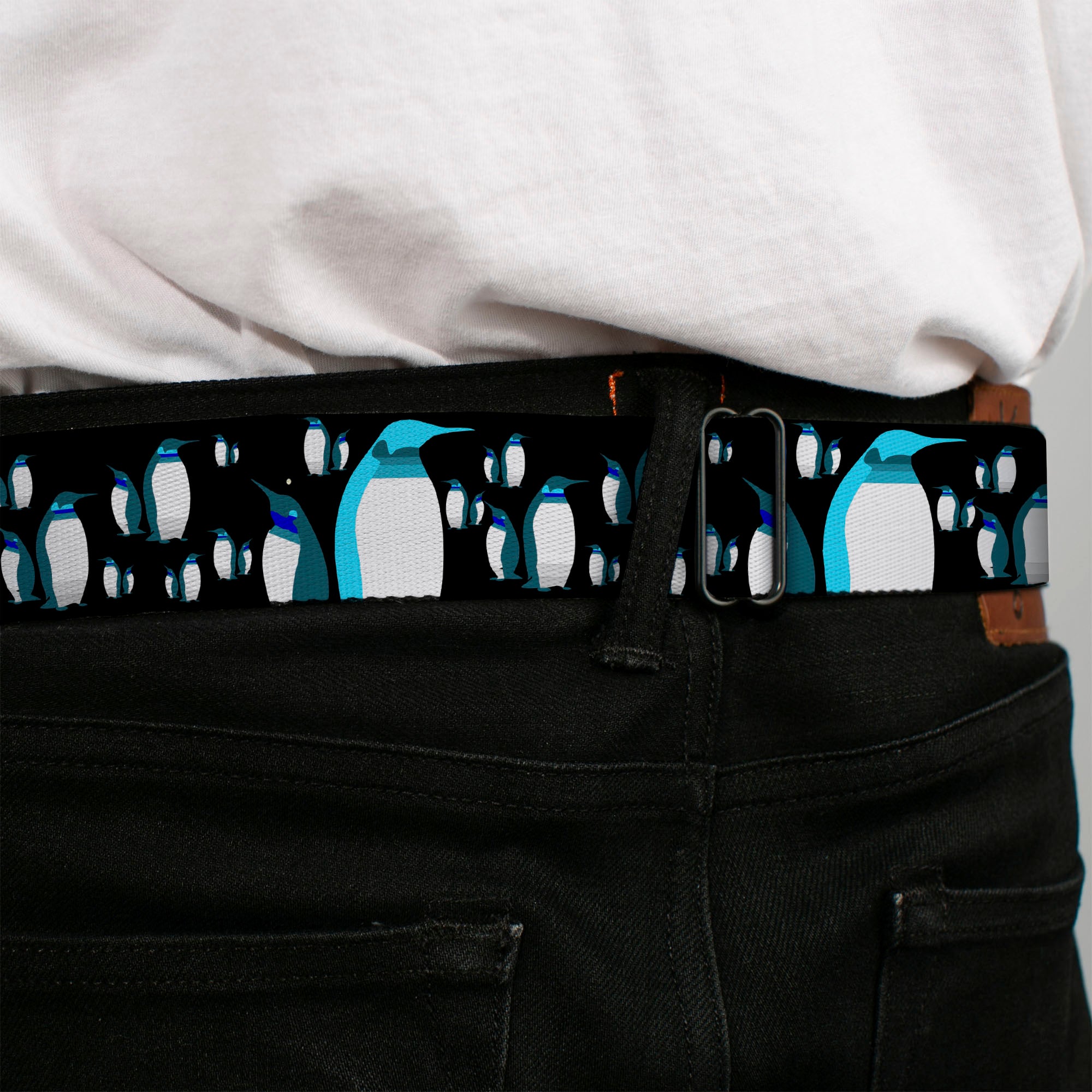 BD Wings Logo CLOSE-UP Full Color Black Silver Seatbelt Belt - Emperor Penguins Gray/Blues Webbing Seatbelt Belts Buckle-Down