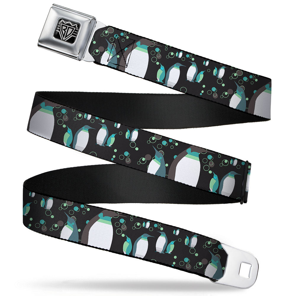 BD Wings Logo CLOSE-UP Full Color Black Silver Seatbelt Belt - Emperor Penguins w/Bubbles Black/Gray/Turqs Webbing Seatbelt Belts Buckle-Down