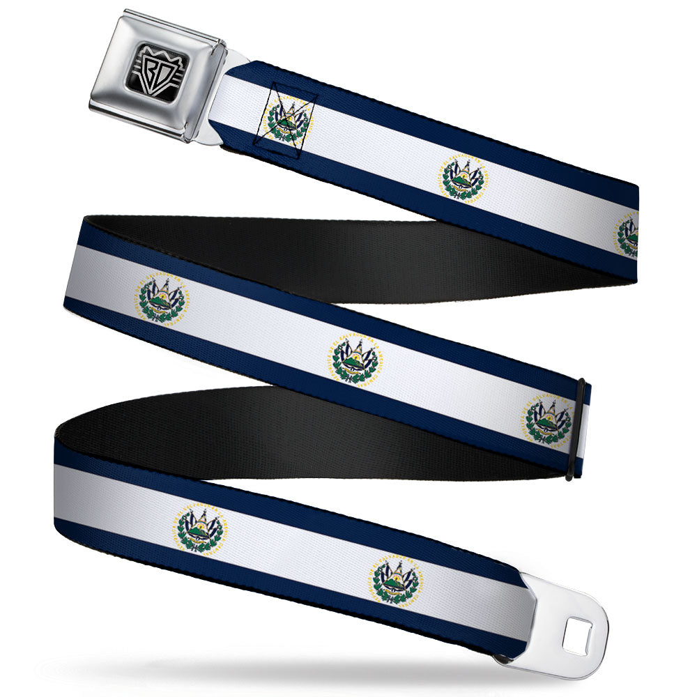 BD Wings Logo CLOSE-UP Full Color Black Silver Seatbelt Belt - El Salvador Flag Webbing Seatbelt Belts Buckle-Down