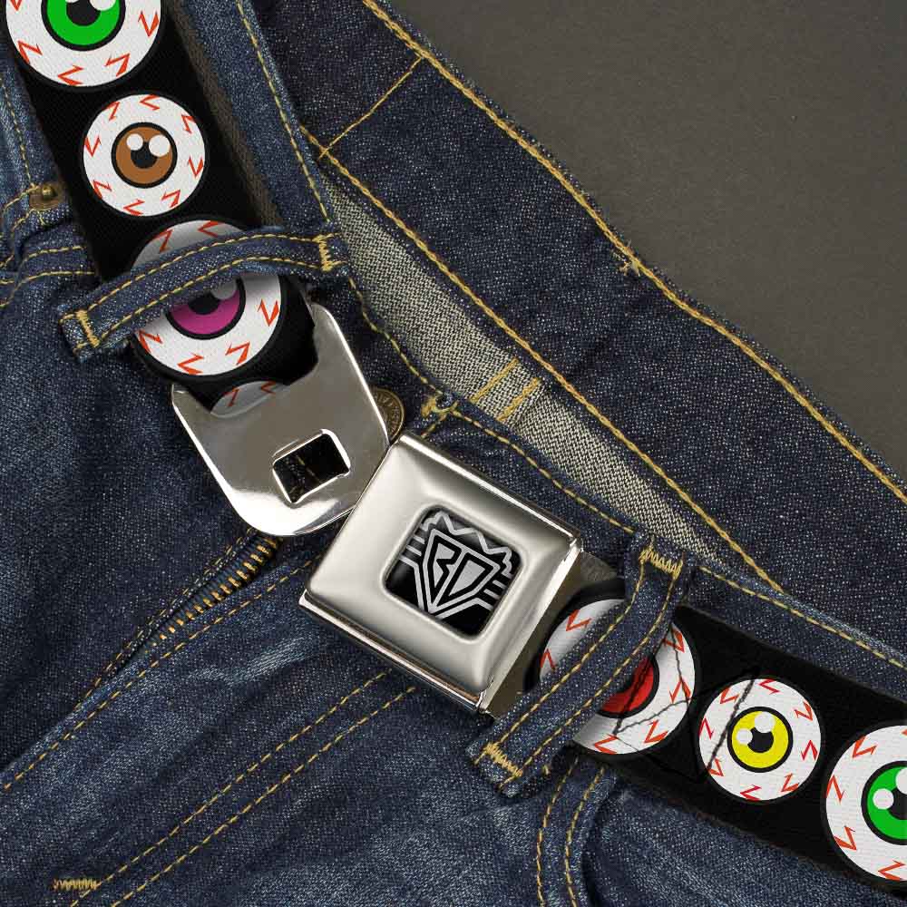 BD Wings Logo CLOSE-UP Full Color Black Silver Seatbelt Belt - Eyeballs Black/Multi Color Webbing Seatbelt Belts Buckle-Down