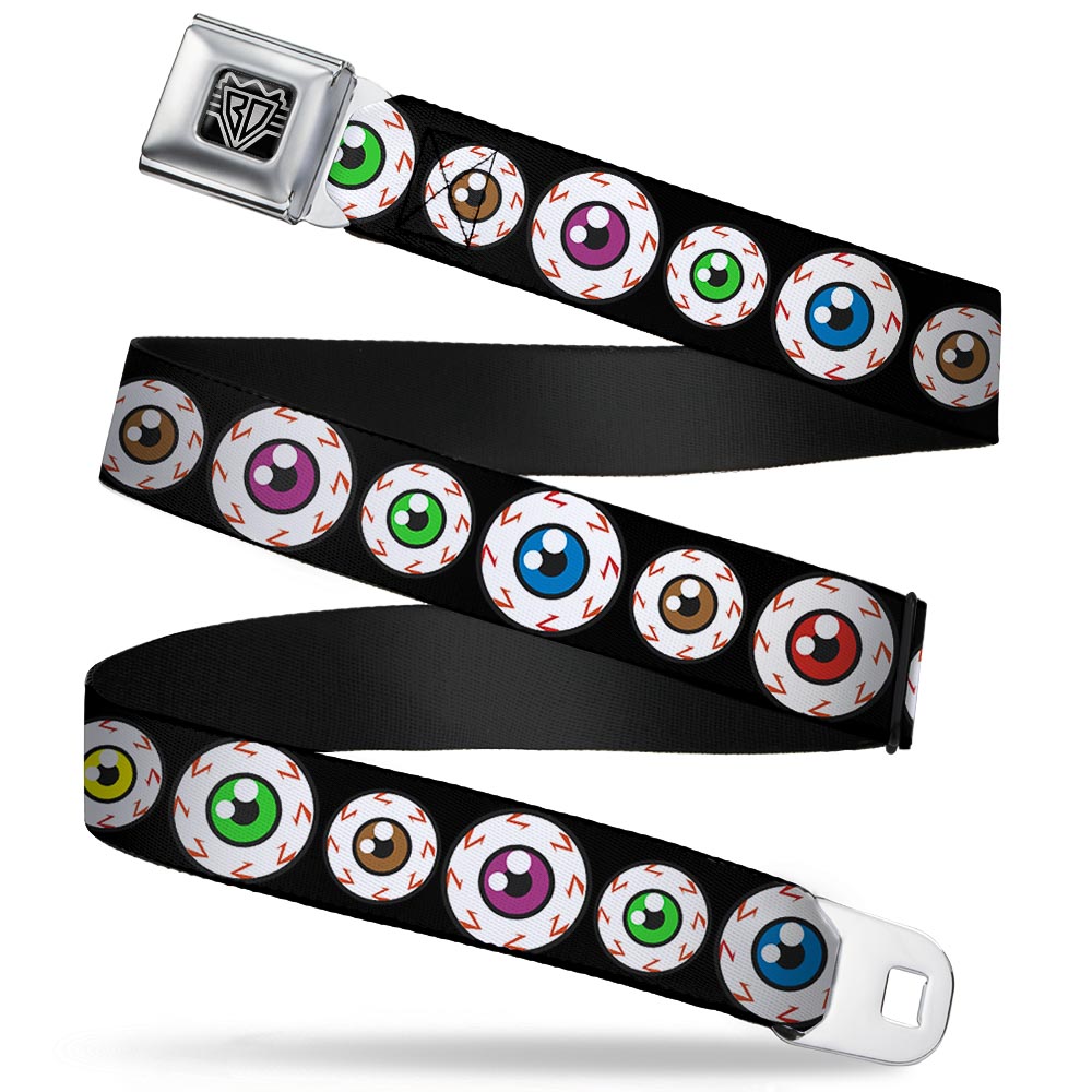 BD Wings Logo CLOSE-UP Full Color Black Silver Seatbelt Belt - Eyeballs Black/Multi Color Webbing Seatbelt Belts Buckle-Down