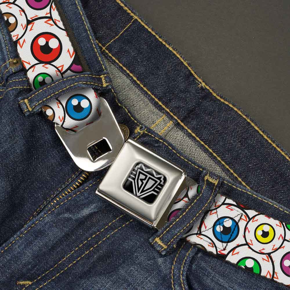 BD Wings Logo CLOSE-UP Full Color Black Silver Seatbelt Belt - Eyeballs Stacked Webbing Seatbelt Belts Buckle-Down