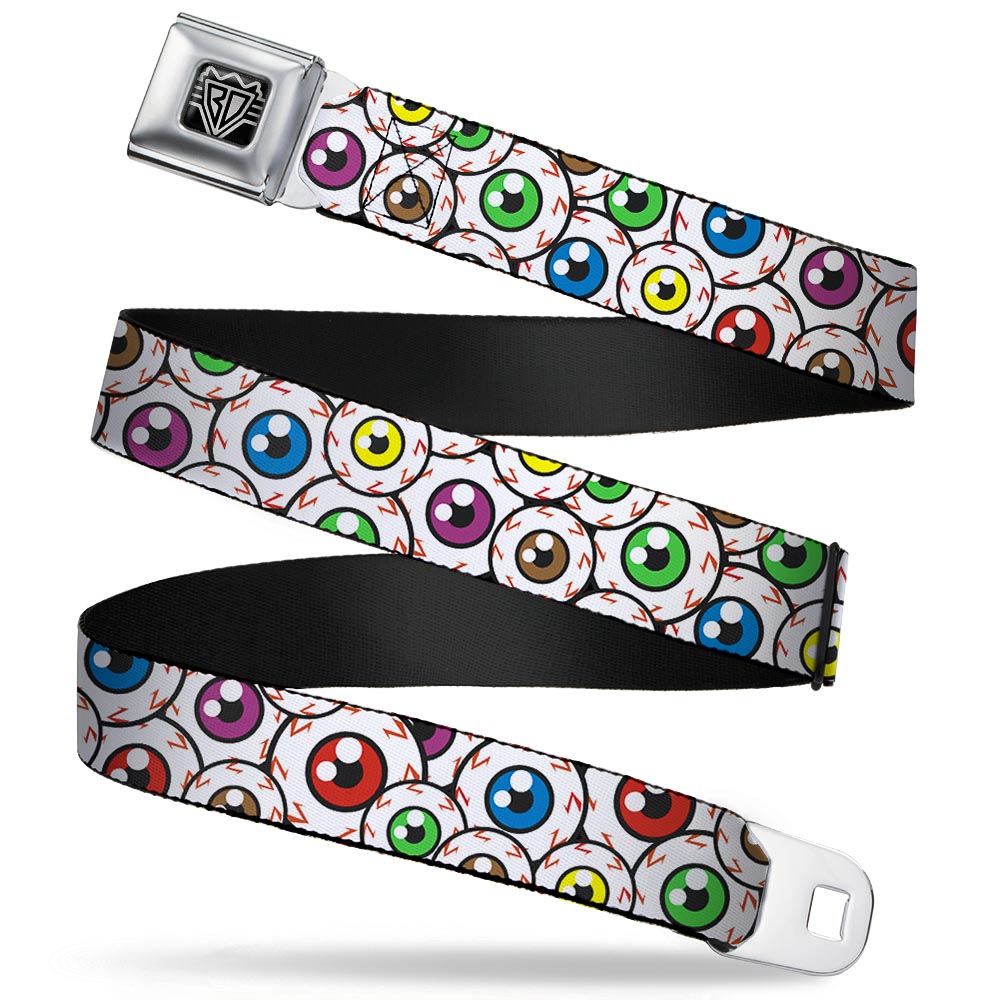 BD Wings Logo CLOSE-UP Full Color Black Silver Seatbelt Belt - Eyeballs Stacked Webbing Seatbelt Belts Buckle-Down