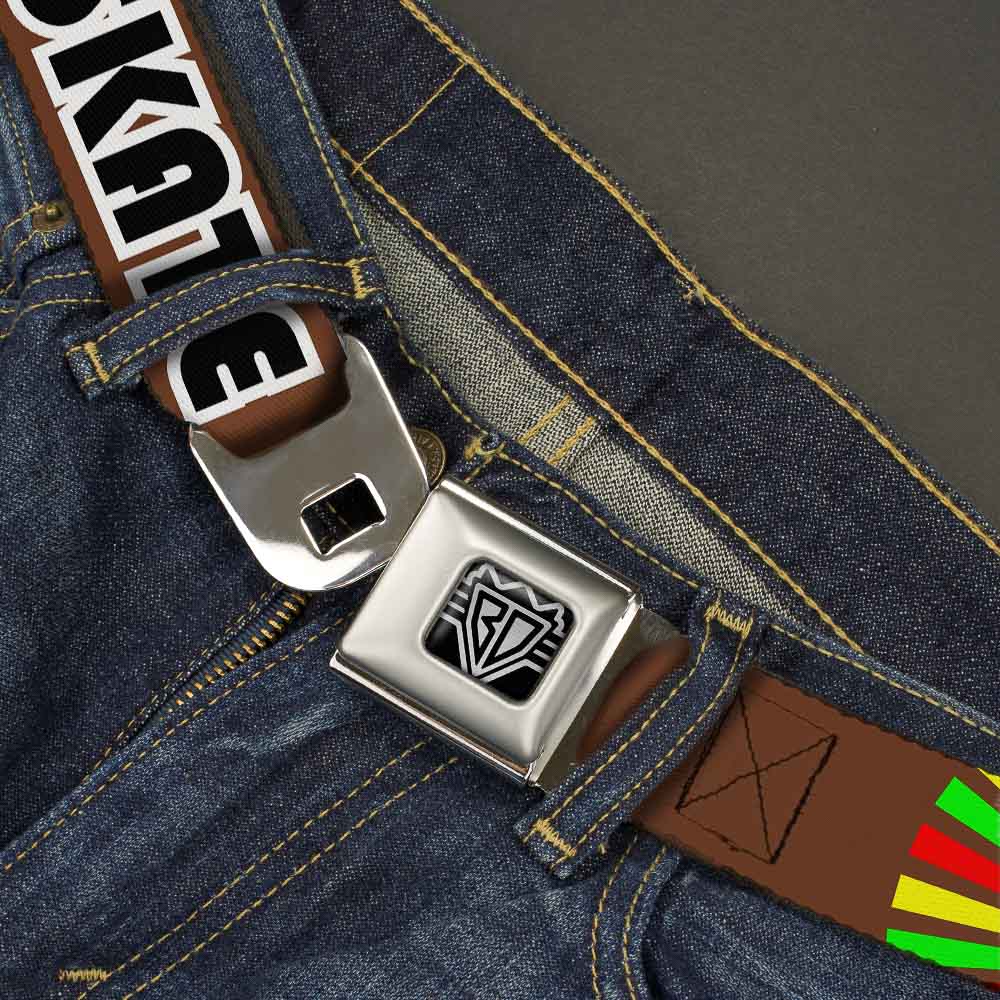 BD Wings Logo CLOSE-UP Full Color Black Silver Seatbelt Belt - EAT SLEEP SKATE Brown/Rasta Burst Webbing Seatbelt Belts Buckle-Down