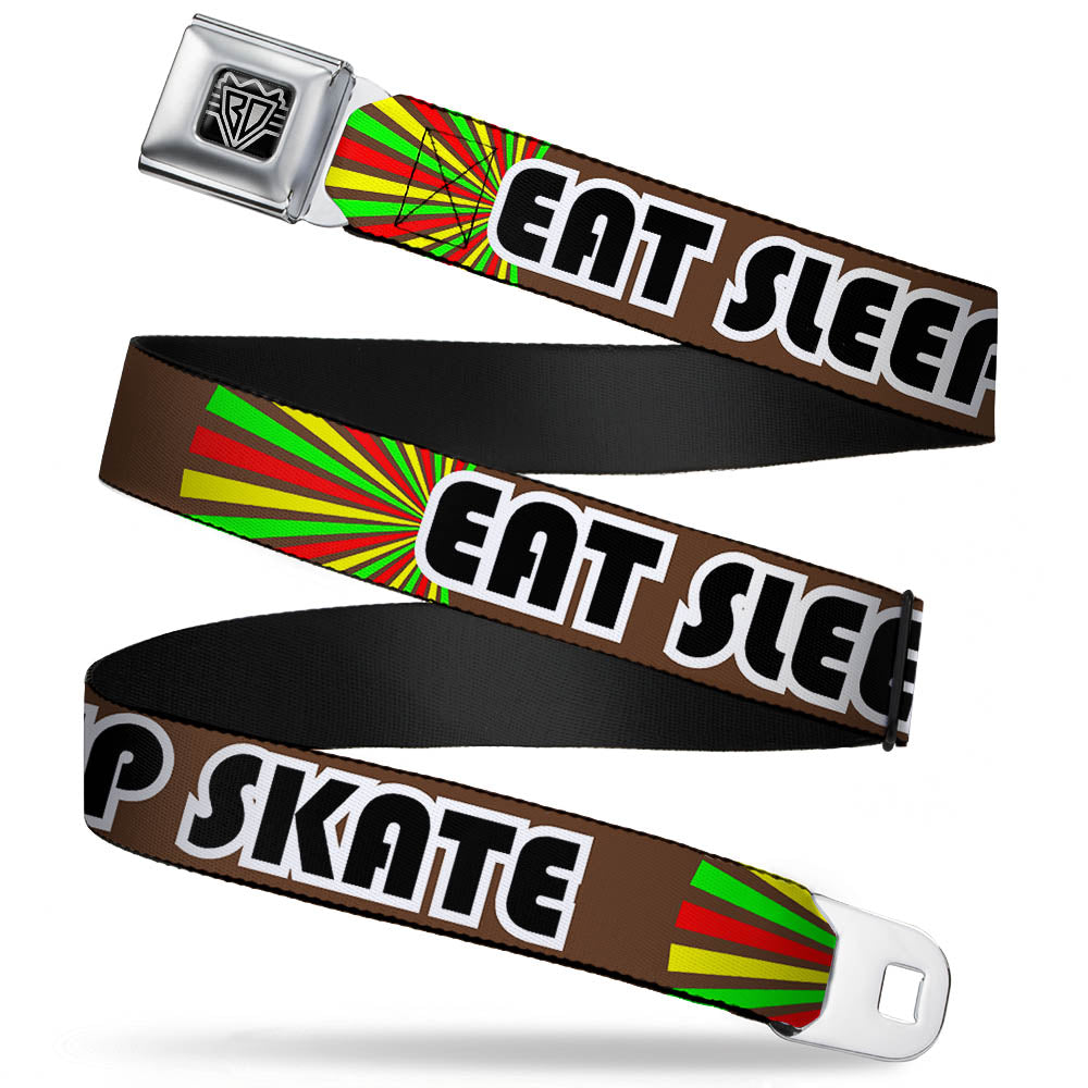 BD Wings Logo CLOSE-UP Full Color Black Silver Seatbelt Belt - EAT SLEEP SKATE Brown/Rasta Burst Webbing Seatbelt Belts Buckle-Down