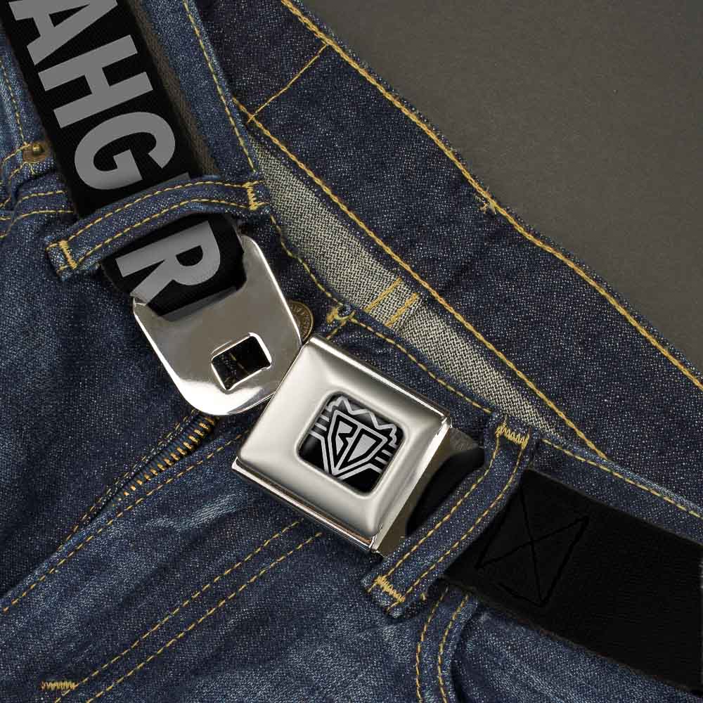 BD Wings Logo CLOSE-UP Full Color Black Silver Seatbelt Belt - ERMAHGERD! Black/Gray Webbing Seatbelt Belts Buckle-Down