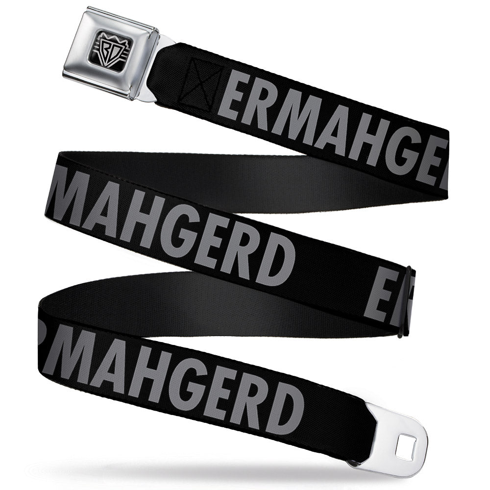 BD Wings Logo CLOSE-UP Full Color Black Silver Seatbelt Belt - ERMAHGERD! Black/Gray Webbing Seatbelt Belts Buckle-Down