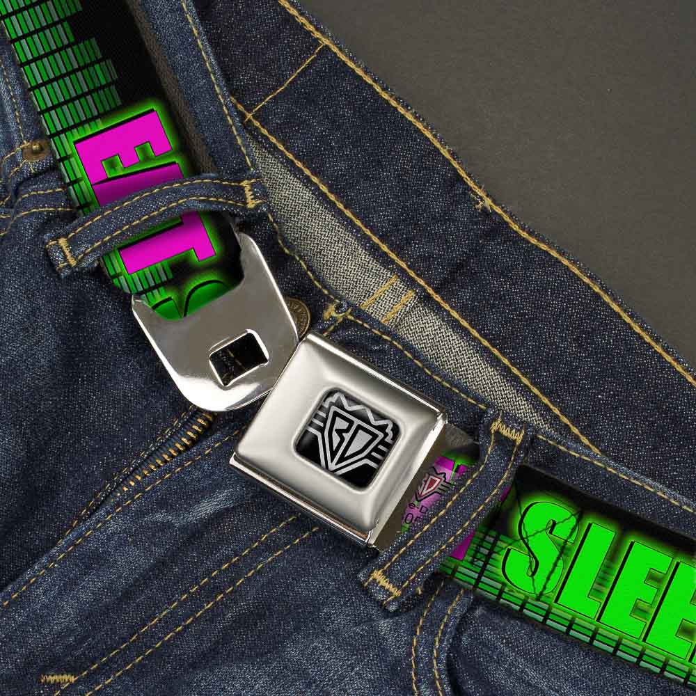 Seatbelt Belt - EAT SLEEP RAVE REPEAT Black/Multi Neon Seatbelt Belts Buckle-Down