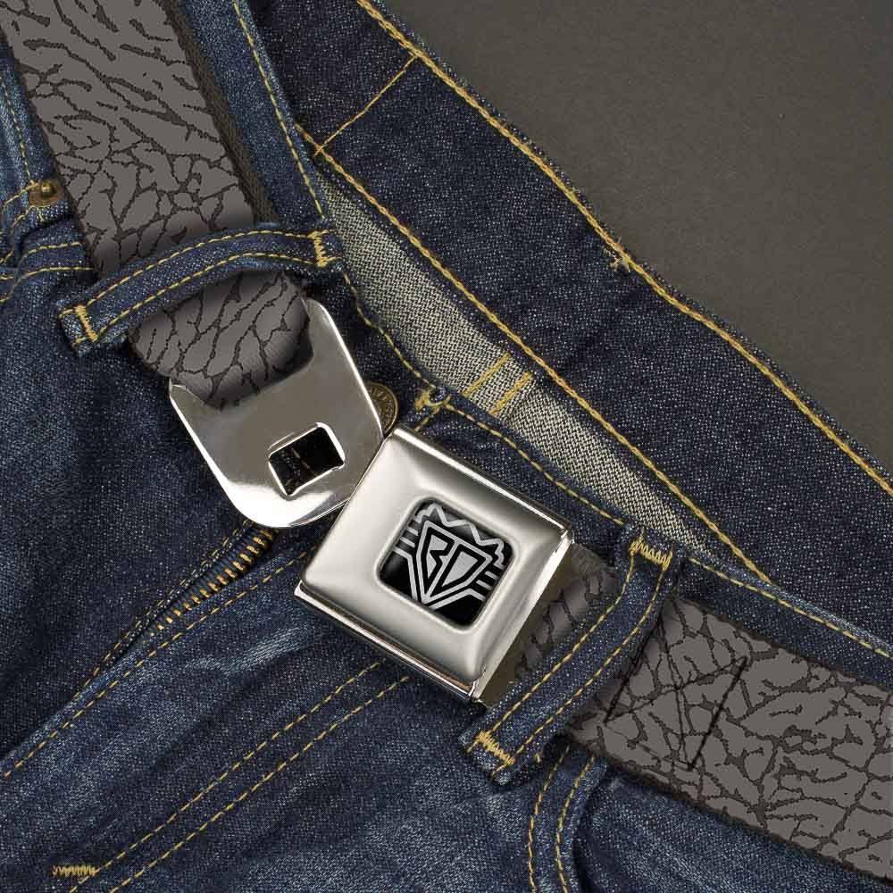 BD Wings Logo CLOSE-UP Full Color Black Silver Seatbelt Belt - Elephant Crackle Grays Webbing Seatbelt Belts Buckle-Down
