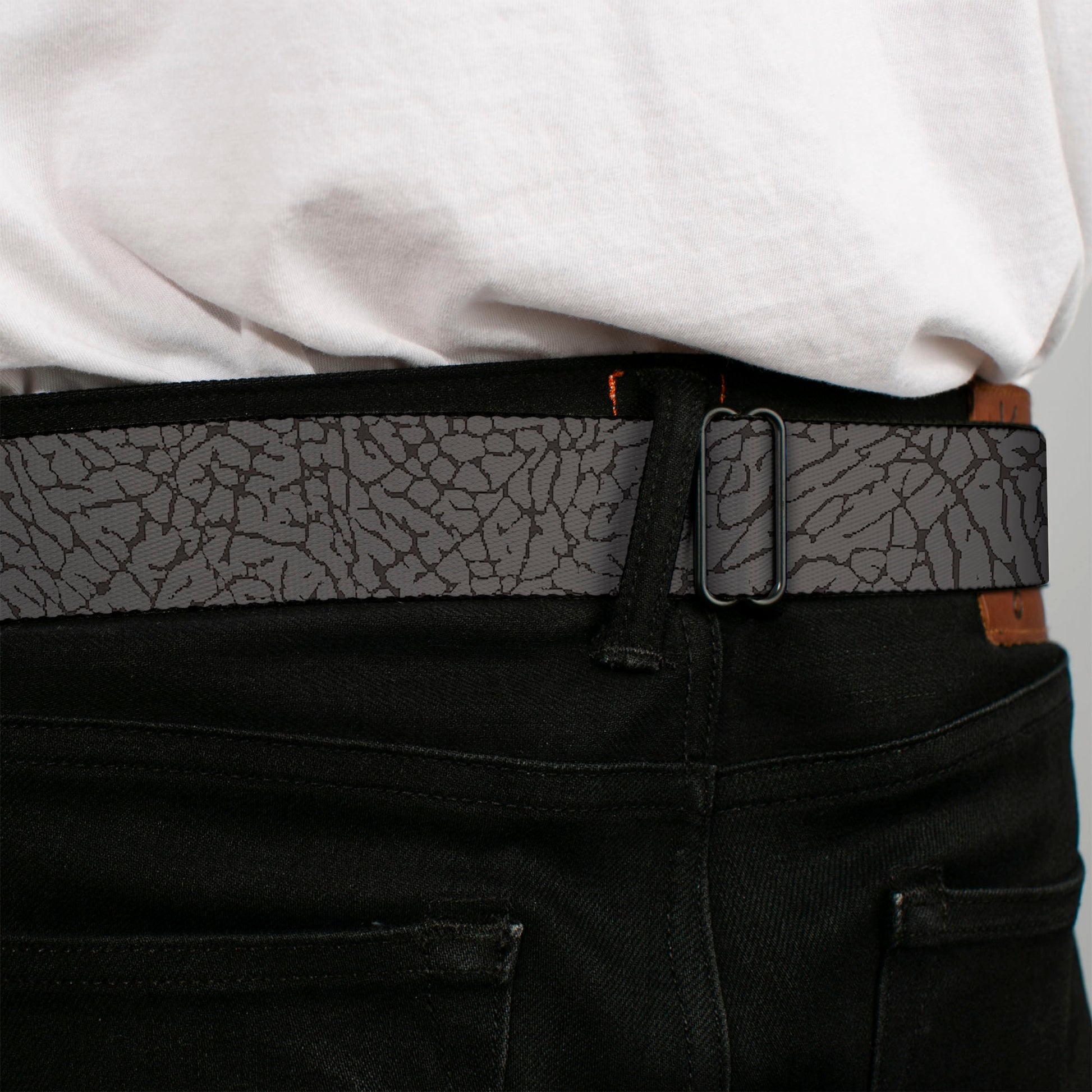 BD Wings Logo CLOSE-UP Full Color Black Silver Seatbelt Belt - Elephant Crackle Grays Webbing Seatbelt Belts Buckle-Down