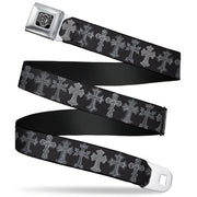 BD Wings Logo CLOSE-UP Full Color Black Silver Seatbelt Belt - Elegant Crosses Black/Grays Webbing Seatbelt Belts Buckle-Down