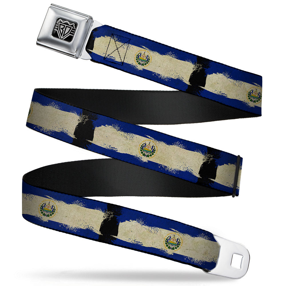 BD Wings Logo CLOSE-UP Full Color Black Silver Seatbelt Belt - El Salvador Flag Distressed Painting Webbing Seatbelt Belts Buckle-Down