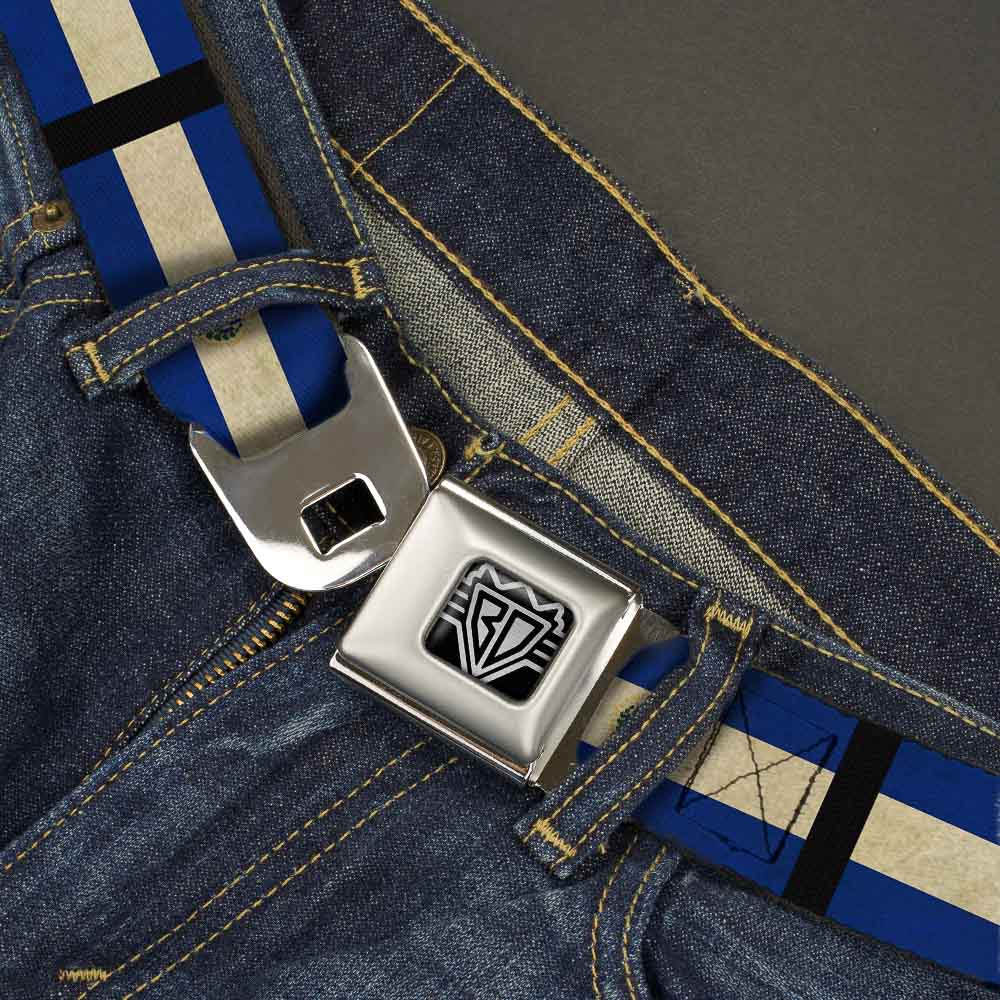 BD Wings Logo CLOSE-UP Full Color Black Silver Seatbelt Belt - El Salvador Flag/Black Webbing Seatbelt Belts Buckle-Down