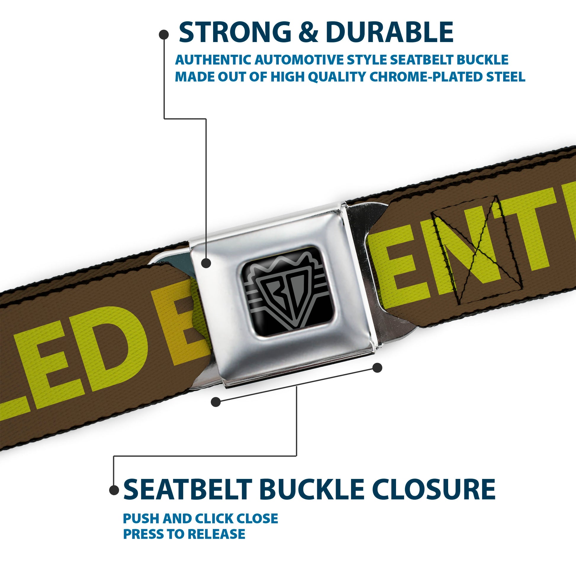 BD Wings Logo CLOSE-UP Full Color Black Silver Seatbelt Belt - ENTITLED Tonal Greens Webbing Seatbelt Belts Buckle-Down