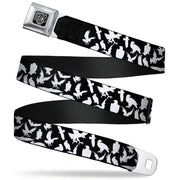 BD Wings Logo CLOSE-UP Full Color Black Silver Seatbelt Belt - Eagle Silhouettes Scattered Black/White Webbing Seatbelt Belts Buckle-Down