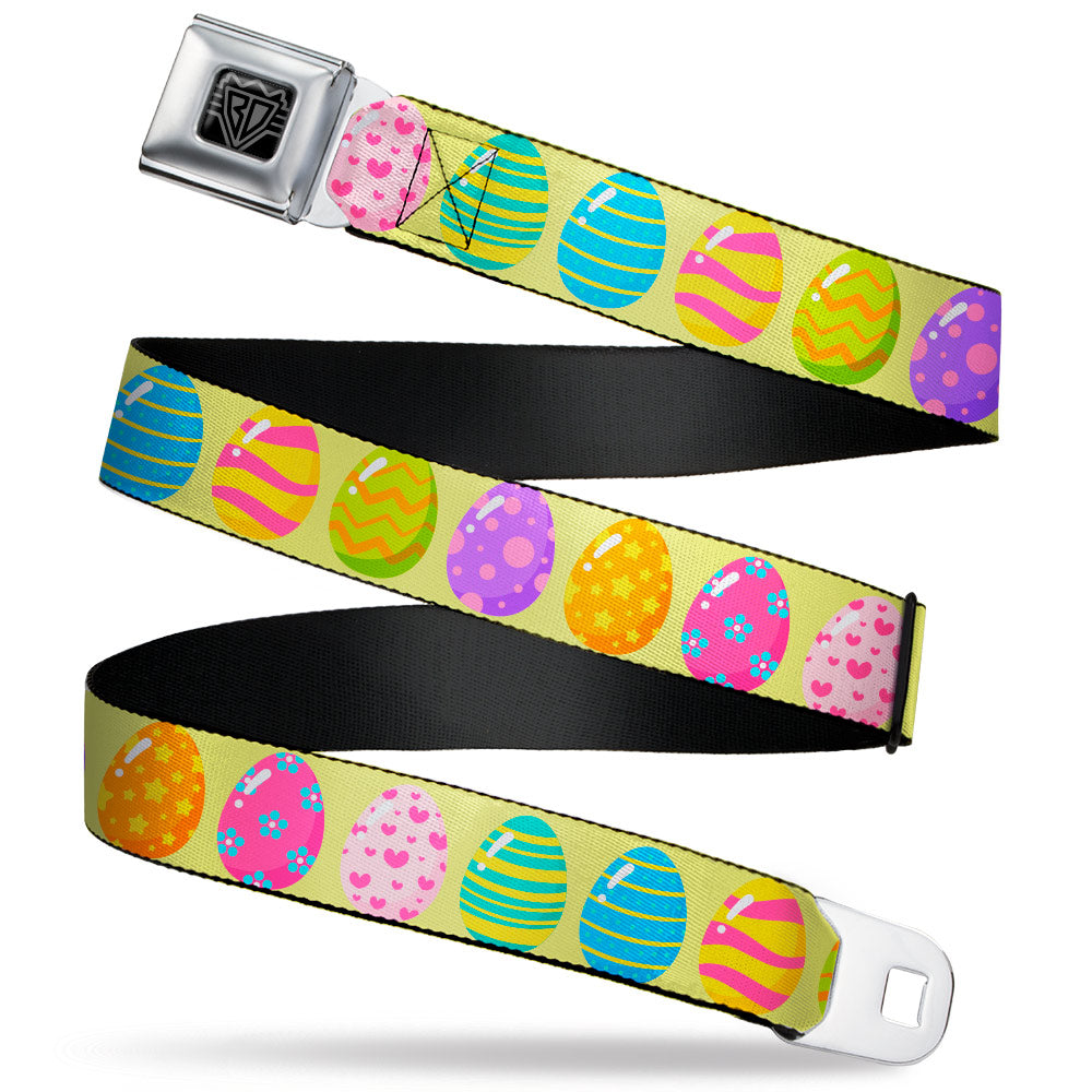 BD Wings Logo CLOSE-UP Black/Silver Seatbelt Belt - Easter Eggs Decorated Eggs Yellow/Multi Color Webbing Seatbelt Belts Buckle-Down