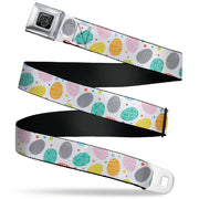 BD Wings Logo CLOSE-UP Black/Silver Seatbelt Belt - Easter Eggs Decorated Eggs Scattered White/Multi Color Webbing Seatbelt Belts Buckle-Down
