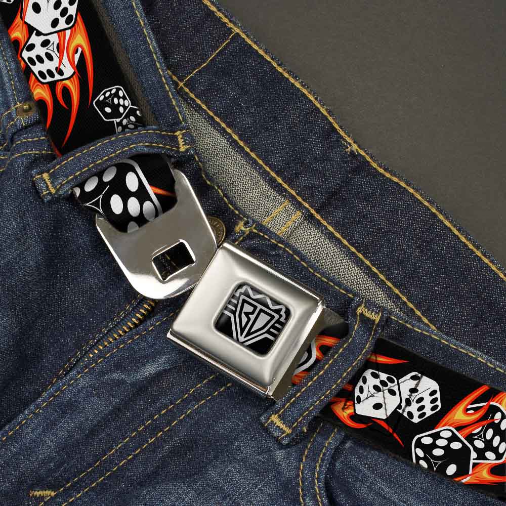BD Wings Logo CLOSE-UP Full Color Black Silver Seatbelt Belt - Flaming Dice Webbing Seatbelt Belts Buckle-Down