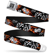 BD Wings Logo CLOSE-UP Full Color Black Silver Seatbelt Belt - Flaming Dice Webbing Seatbelt Belts Buckle-Down