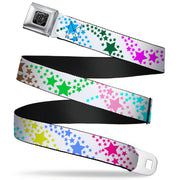 BD Wings Logo CLOSE-UP Full Color Black Silver Seatbelt Belt - Falling Stars White/Multi Color Webbing Seatbelt Belts Buckle-Down