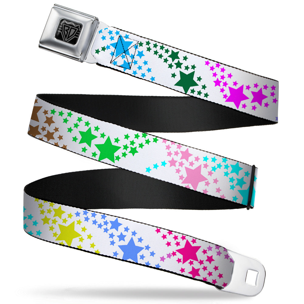 BD Wings Logo CLOSE-UP Full Color Black Silver Seatbelt Belt - Falling Stars White/Multi Color Webbing Seatbelt Belts Buckle-Down
