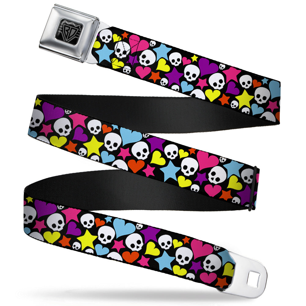 BD Wings Logo CLOSE-UP Full Color Black Silver Seatbelt Belt - Funky Skulls Hearts & Stars Black/Multi Color Webbing Seatbelt Belts Buckle-Down